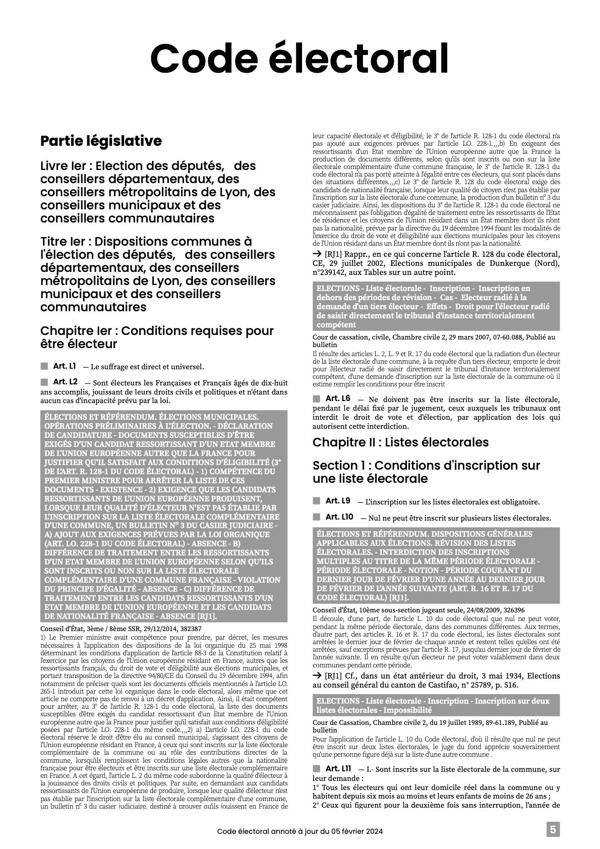 Code électoral 2025 annoté & imprimé à la demande